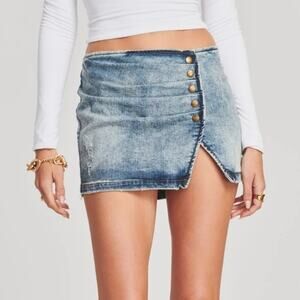 Retrofete Willa Low Rise Skirt in Light Rip Tide Blue Denim Size Small NWT